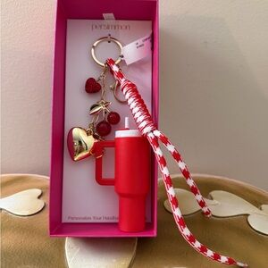 Persimmon Valentine’s Day Bag Charm or Keychain with Tumbler, Hearts & Cherries